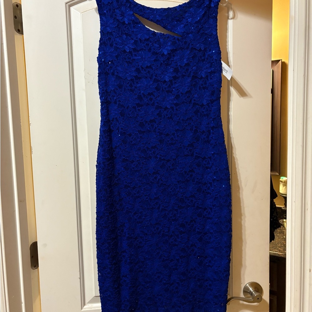 Roz & Ali Vibrant Blue Backless Lace Dress